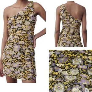 NEW Zara Floral Ruched One Shoulder Mini Dress Cocktail Party Size Small NWT